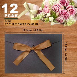 12 Pack Invitation Envelopes with Ribbons, Birthday, Weddings, Baby Shower, Greeting Cards Envelopes, 6.81 * 4.80 inch Bow Greeting Card Envelopes (Black)