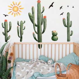 Runtoo Boho Cactus Wall Stickers Green Botanical Plants Wall Stickers Living Room Bedroom Kitchen Wall Decor