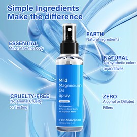 Pure Magnesium Oil Spray, Topical Magnesium Spray Extra Strength, Natural Ingredient & Fast Absorbent, Organic Magnesium Chloride Oil for Feet, Sleep