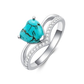 DOLIOX Real Turquoise Ring for Women Heart Shape Genuine Stone with CZ 925 Sterling Silver Engagement Rings Jewelry for Her Wife Mom Size 8
