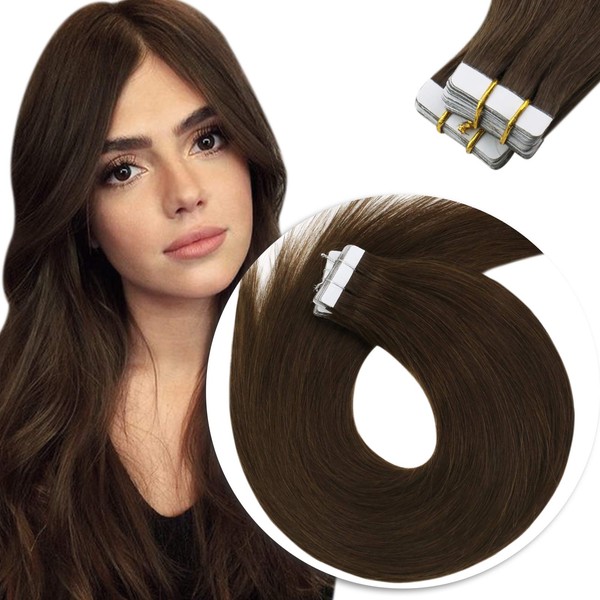 Sunny Dark Brown Tape in Hair Extensions Human Hair #4 Chocolate Brown Tape Hair Extensions Remy Straight Tape in Human Hair Extensions Remy Human Hair Tape in Invisible 14inch 50g 20pcs
