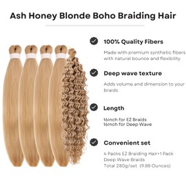 Ash Honey Blonde Braiding Hair Pre Stretched for Boho Braids Synthetic Pre-stretched Knotless Boho Braiding Hair Short hypoallergenic ez Braids