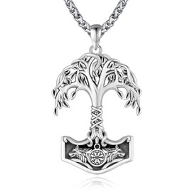 KATHLU Tree of Life Pendant Necklace for Men Women 925 Sterling Silver Celtic Family Tree Necklace Yggdrasil Amulet Jewelry Gift, M, Sterling Silver, No Gem, M, Sterling Silver, No Gemstone