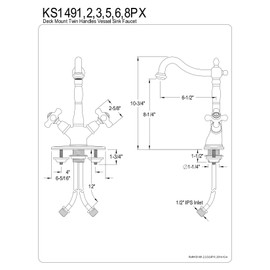 Kingston Brass KS1498PX Heritage 4" Plate Vessel Sink Faucet Without Pop-Up Rod, Brushed Nickel