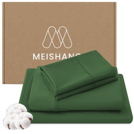 MEISHANG 1000 Thread Count Egyptian Cotton Sheets Queen - 100% Egyptian Cotton Sheet Set, Sateen Weave, Soft & Breathable, 16" Deep Pockets - 4 Piece (Queen, Forest Green)