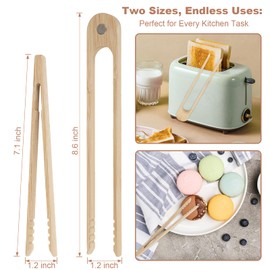 FCSTYODO Bamboo Toaster Tongs & Toast Tongs for Cooking - 8.6" Magnetic + 7.1" Mini Anti-Slip Duo | Premium Bamboo Utensils for Bacon, Bread, Salad (2-Piece)