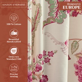 Maison d'Hermine Curtains for Living Room 100% Cotton 124 inch Length One Panel Window Curtains for Bedroom with Loop & Rod Pockets - Givenchy, 50" W x 124" L