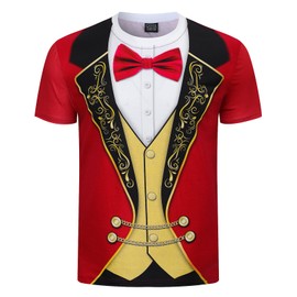 Funny World Ringmaster Costume Men Circus Shirt Lion Tamer Showman T-Shirts, Red, X-Large