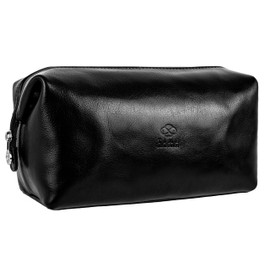 Time Resistance Leather Toiletry Bag Cosmetic Case Italian Classy Dopp Kit
