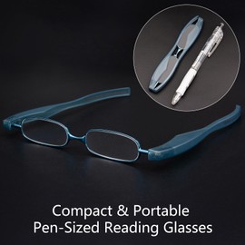LOOKWORLD Folding Reading Glasses for Men and Women – Foldable, Compact, Thin, Portable, Small, Travel Mini Slim Pocket Optics (Blue+Glasses Pouch, 1, Diopters)