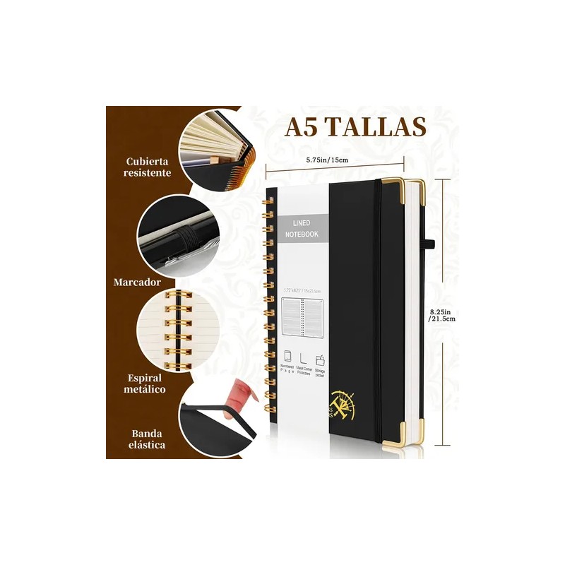 2pcs Libreta Pasta Dura, Cuaderno Profesional Libreta Negro