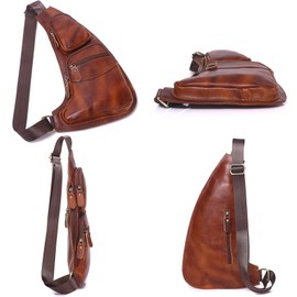 Myunxui Vintage Genuine Leather Sling Bag Backpack for Men Women Chest Pack Shoulder Satchel Crossbody Casual Outdoor Daypack Bags Brown