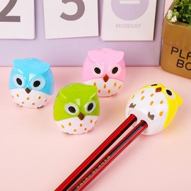 Opexicos 8Pcs Stationery Double Holes Pencil Sharpener Cartoon Cat and Owl Plastic Color Randomly