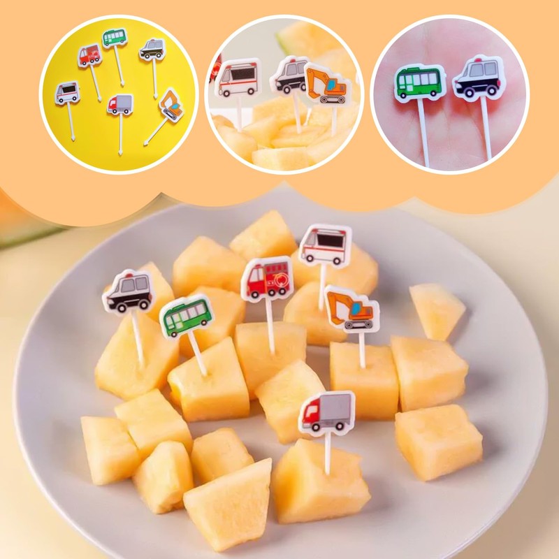 30 Car Fruit Forks, Creative Cartoon Fruit Signs, Children's Bento