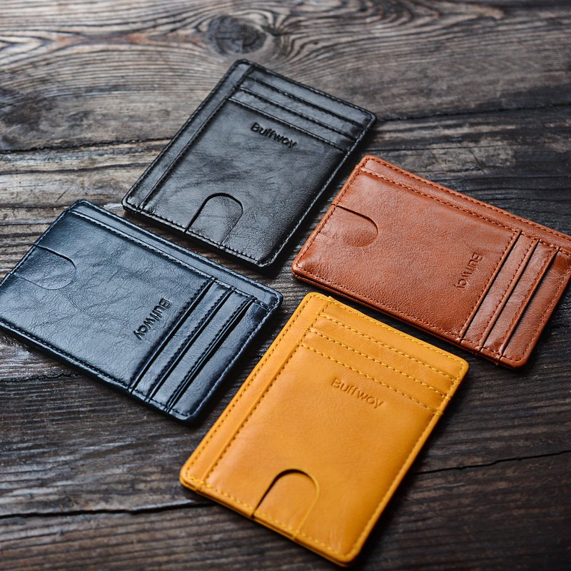 Buffway Slim Minimalist Front Pocket RFID Blocking Leather Wallets for