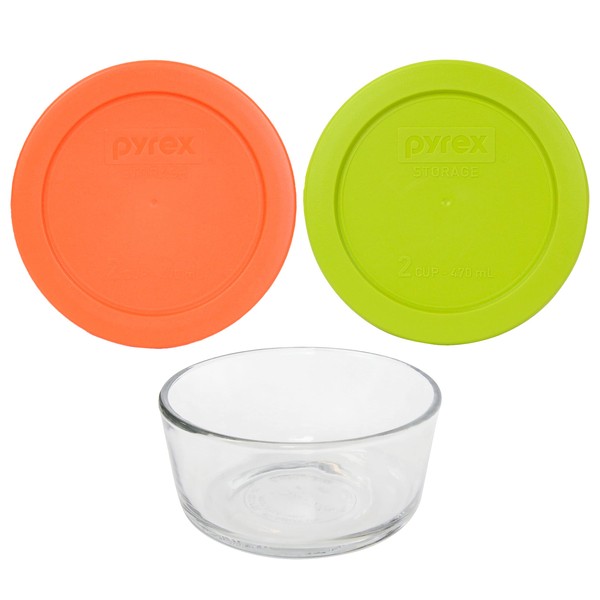 Pyrex (1) 7200 Glass Bowl & (1) 7200-PC Orange Lid