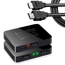 AKWOR HDMI Splitter 1 in 2 Out for Dual Monitors with a 5ft HDMI Cable 4K UHD Display for 2 Monitors- Copy 1 Source to 2 Displays at The Same Time