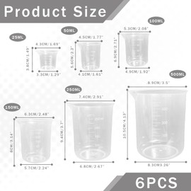 Measuring Cup Set, Plastic Measuring Cups 25 ml, 50 ml, 100 ml, 150 ml, 250 ml, 500 ml, Precision Measuring Cup with Scale Mark for Crafts, Casting Moulds, Jewellery Making, Laboratory, Kitchen