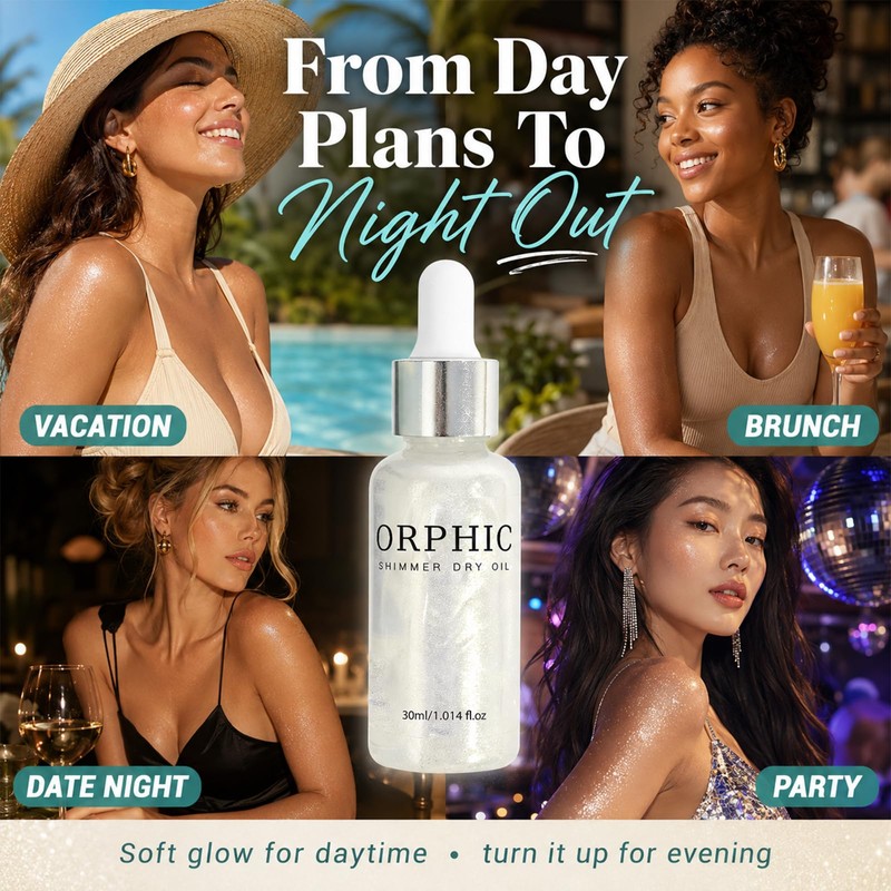 Dry Oil, Body Glitter Oil Liquid Highlighter, Fast-Absorbing Face Brighten,