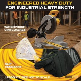 Iron Forge Cable 2 Foot Lighted Outdoor Extension Cord with 3 Outlets - 12/3 SJTW Heavy Duty Yellow Extension Cable 3 Prong - Multiple Outlets