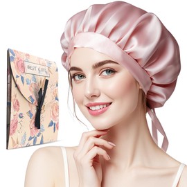 Silk Hat, Mulberry Silk Sleep Cap, Non-Slip, Adjustable, Silk Hood for Sleeping, Breathable, Headwear, Silk Cap, Night Hat for Curly Hair with Elastic Band, Hair Care (Pink)