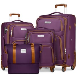 Living Source International 5-Piece Softside Luggage Set, Expandable Suitcases with Spinner Wheels, TSA Lock, Purple