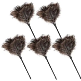 Ostrich Feather Duster 12 Inch Handheld Duster Supplies, Wooden Handle Feather Duster for Cleaning Keyboard Home Car OfficeColor: 15in-5pcs-natural