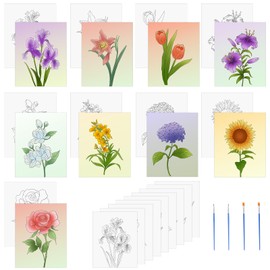 HICOHAND Pre-printed Canvases, 9 Pieces Pre-Drawn Canvas Floral Pattern for Painting, 20 x 25 cm, Pre-sketched Canvas for Painting for Adults and Kids