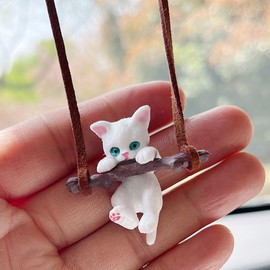 SOKPEWWM Lovely Cat Mirror Hanging Accessory, Swinging Hanging Ornament, Rear View Mirror Decoration, Branch Cat Hanging Decor, Suspension Pendant