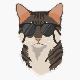Cool Brown Tabby Cat Waterproof Vinyl Window Bumper Sticker Decal 5"