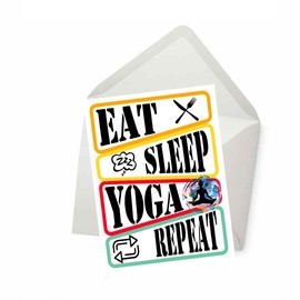 PICTURE THIS PRINTS Eat Sleep Yoga Repeat Yoga Lover Greeting Card, Funny Mindfulness Greeting, Instructor Thank You Card, Athletic Wellness Motivation, Comes with Envelope (5x7”)