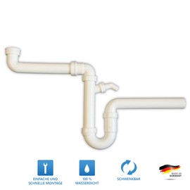 tecuro Space Saving Sink Siphon, Kitchen Siphon Trap with Wall Pipe, Diameter: 50 mm