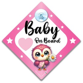 Baby on Board Sign Pink Owl, Baby On Board Car Sign, Baby On Board Car Sign, Grandchild On Board Sign, Baby Car Sign, 14 cm x 14cm