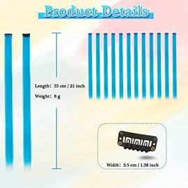 BARSDAR- 【Extensiones de cabello de colores】Juego de 12 extensiones de cabello con clip de color azul claro. Cada pieza tiene un pequeño clip en el extremo que hace que sea muy fácil y resistente de u