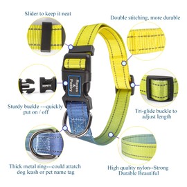 Roses&Poetry Dog Collar for Large Dogs with Gradient Amber, Yellow Reflective Dog Collar Adjustable Large Pet Collars for Small Medium Large Dogs (Amber-L)