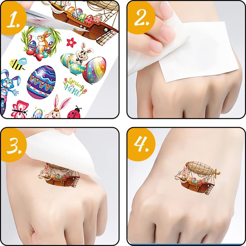 XiXiRan Children's Easter Tattoo, 20 Sheets Easter Eggs, Rabbit, Chick,