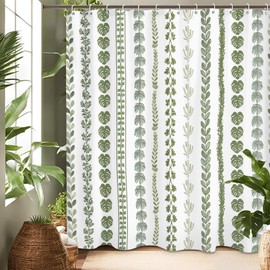 Sage Green Tropical Shower Curtain 60Wx71L, Palm Leaves Plant Shower Curtains for Bathroom Decor, Summer Botanical Monstera Shower Curtain Set Home Decor 12 Pack Hooks