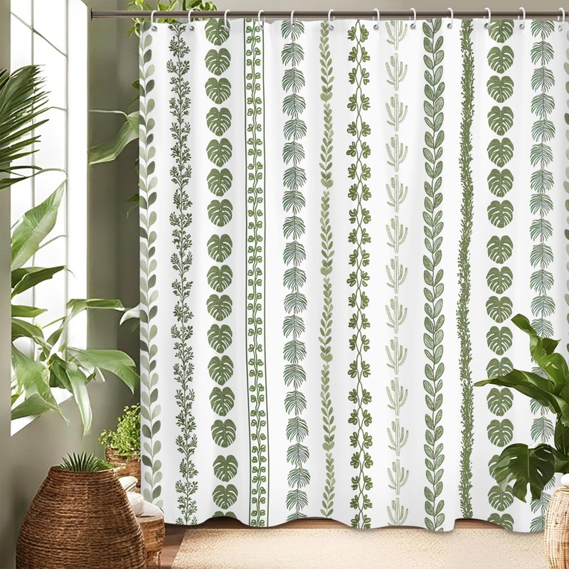 Sage Green Tropical Shower Curtain 60Wx71L, Palm Leaves Plant Shower