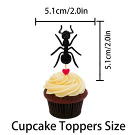W Ants Cupcake Topper for Reptile Insects Theme Party Favors Decorations Cheer to Men Women Happy Birthday Party Decor Supplies set 18pcs Black Glitter