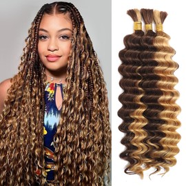 Human Braiding Hair for Boho Braids 110g 22 Inch Deep Wave Boho Bulk Human Hair for Braiding Knotless 12A Wet and Wavy Bohemian 3 No Weft Bundles/Pack Curly Braids Highlight Balayage