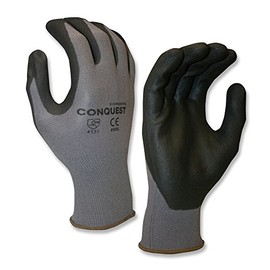 6905 Conquest Coated Machine Knit Glove - Extra Large - 13 Gauge Gray Nylon/Spandex Shell Black Nitrile/Polyurethane Palm Coating CE/EN388:4131 | 12 Pairs
