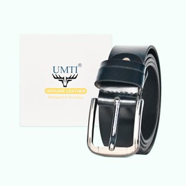 UMTI® Men's Leather Belt Made of Buffalo Leather for Men 25- (22A) Jeans Genuine Leather 35 mm Wide Can Be Shortened, black