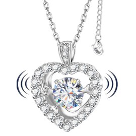 Diamond Floating Necklace for Women,1Carat Moissanite Dancing Heart Pendant,Lab Diamond Heart Jewelry Love You Necklace Gift for Mother's Day Women Mom