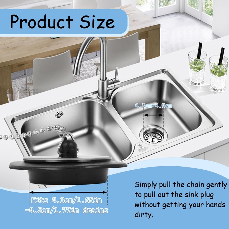 2 PCs Universal Bath Plug with Chain, Bathroom Sink Plug