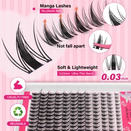 PROLASHBEAUTY Fairy Lash Clusters Invisible Band Manga Lashes for Daily Use