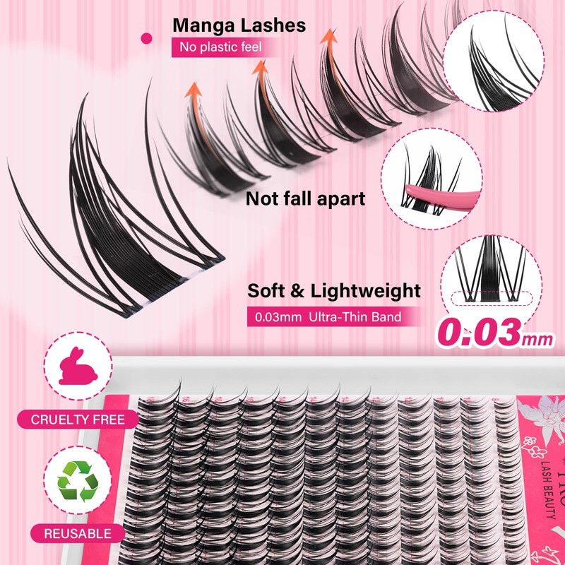 PROLASHBEAUTY Fairy Lash Clusters Invisible Band Manga Lashes for Daily