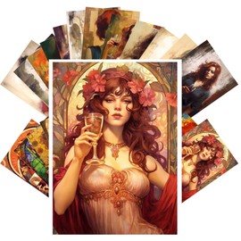 PIXILUV Vintage Postcards (24 pcs 4"x6" each) Pretty Women Painted in Amazing Sunny Colours Art Deco Vintage Postcards Retro Greeting Card Book Illustration Reprint