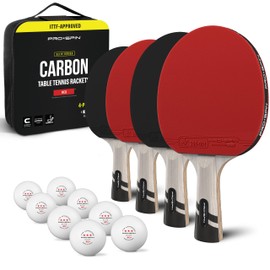 PRO-SPIN Ping Pong Paddles - Professional Level Table Tennis Rackets with Carbon Fiber for Superior Control | 7-Ply Blade, Premium Rubber, 2.0mm Sponge (4-Pack, Red)