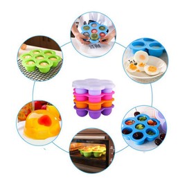 Silicone Egg Bites Molds with Lid for Instant Pot, 2 Packs (For 6qt/8qt (8.2"x8.2"x1.96"), Rose red +Orange)