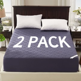 BEDLORE 2 Pack Waterproof Mattress Protector, Queen Size Mattress Pad with Deep Pocket 6"-18" Depth, Soft Breathable Bed Mattress Cover for Bedroom, College Dorm (Navy Blue)